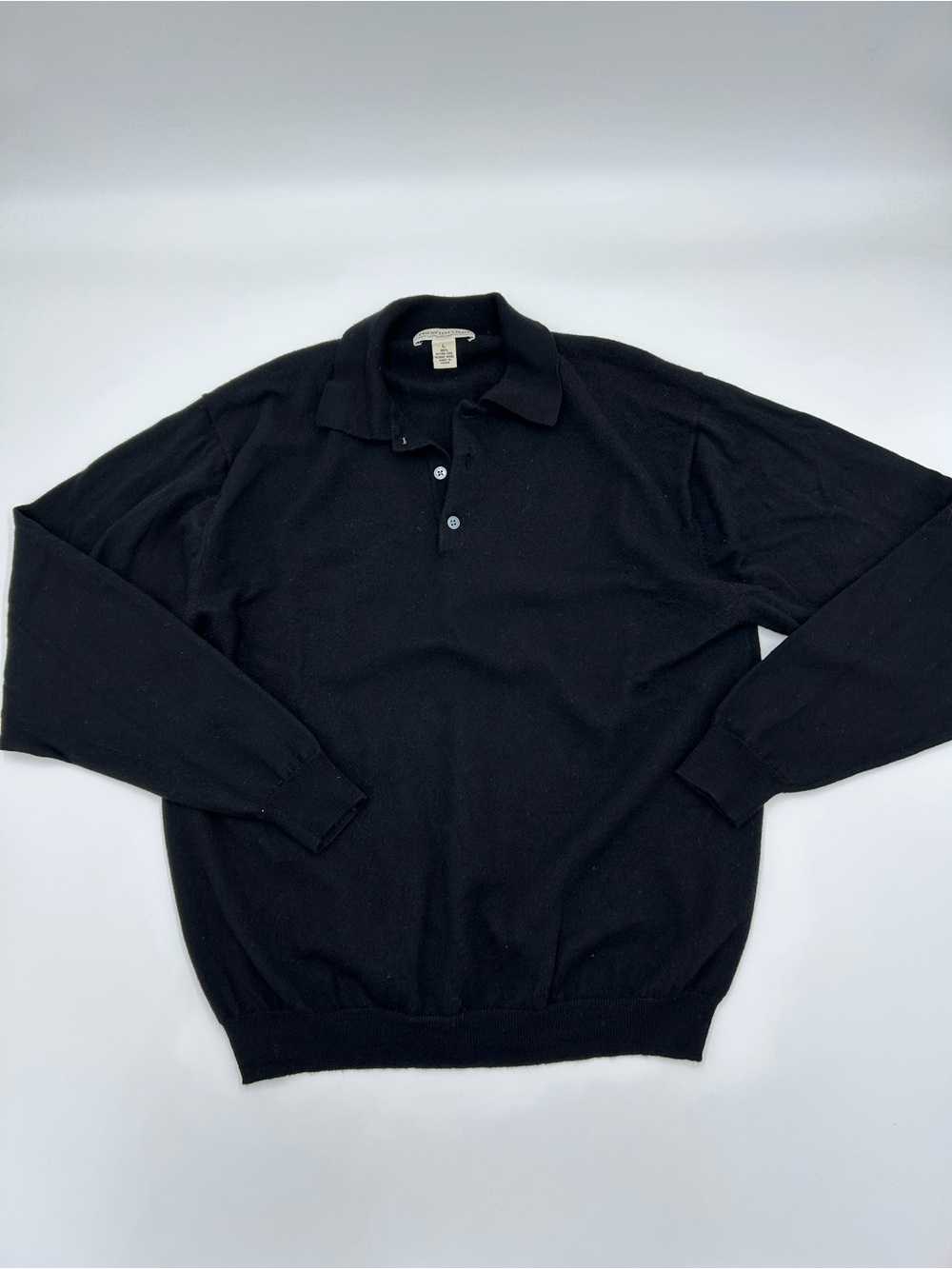 Pronto Uomo Extra Fine Merino Wool Black Long-Sleeve Polo Sweater L